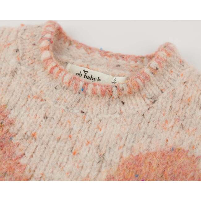 Big Bow Speckled Roll-Edge Knitted Pullover, Pale Pink - Sweaters - 6
