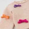 Multi Bows Heather Roll Edge Knitted Pullover, Pale Pink Heather - Sweaters - 5
