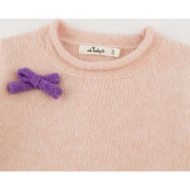 Multi Bows Heather Roll Edge Knitted Pullover, Pale Pink Heather - Sweaters - 6