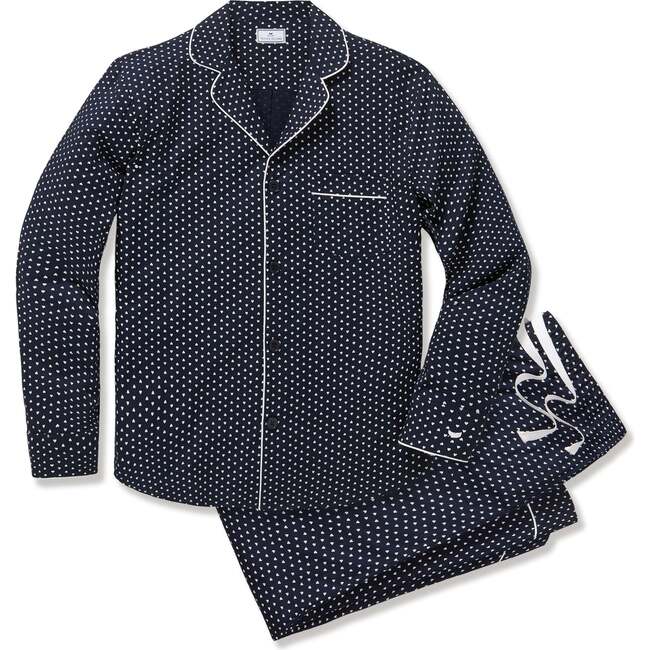 Mens Woven Twill Classic Pajama Set in Midnight Hearts