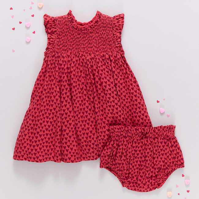 Baby Girls Stevie Dress, Red Mini Hearts