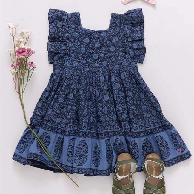 Girls Elsie Dress, Stellar Blue Garden Floral