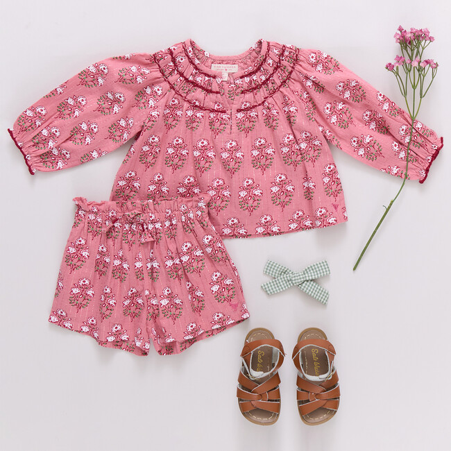 Girls Ava Top, Pink Strawflower