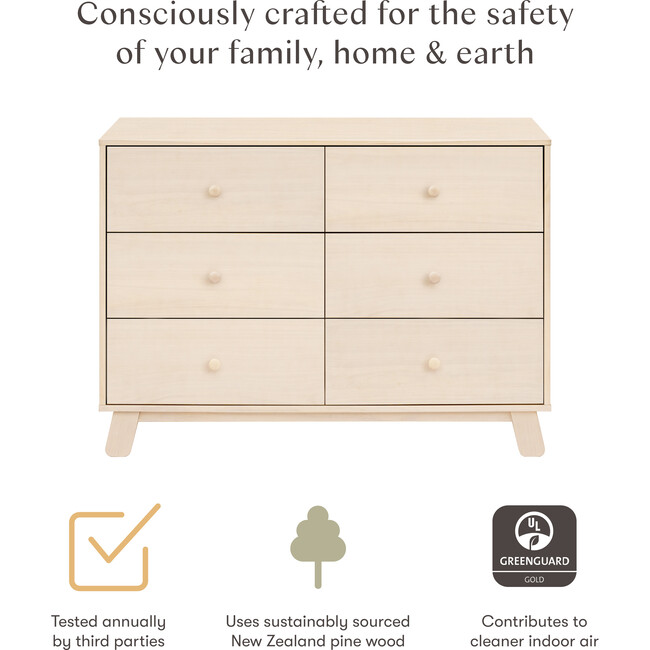 Hudson Modern 6-Drawer Assembled Double Dresser in Washed Natural