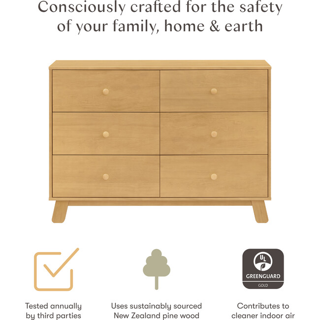 Hudson Modern 6-Drawer Assembled Double Dresser in Honey