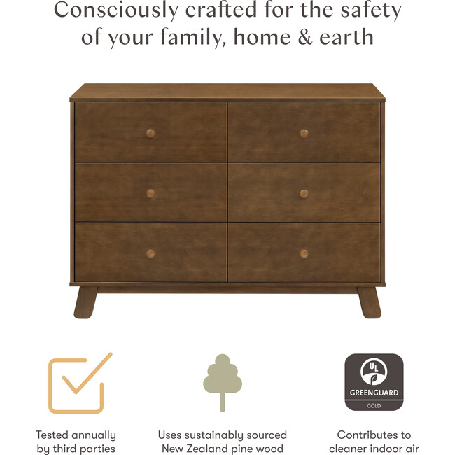 Hudson Modern 6-Drawer Assembled Double Dresser in Natural Walnut