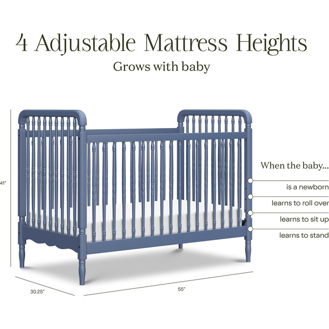 Liberty 3-in-1 Convertible Spindle Crib w/Toddler Bed Conversion Kit in Cove Blue - Cribs - 3