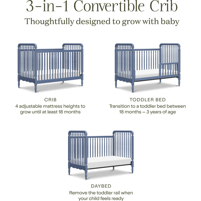 Liberty 3-in-1 Convertible Spindle Crib w/Toddler Bed Conversion Kit in Cove Blue - Cribs - 4
