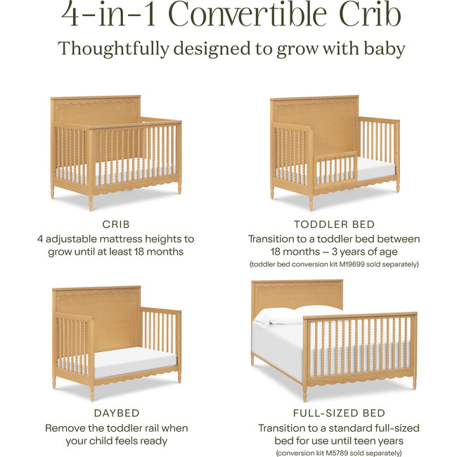 Ambrosia 4-in-1 Convertible Crib in Honey - Cribs - 4