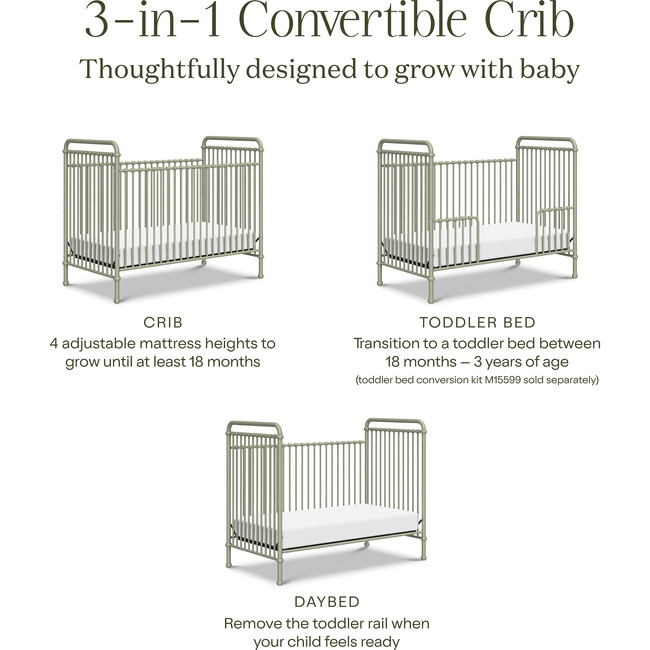 Abigail 3-in-1 Convertible Crib in Heirloom Sage - Cribs - 5