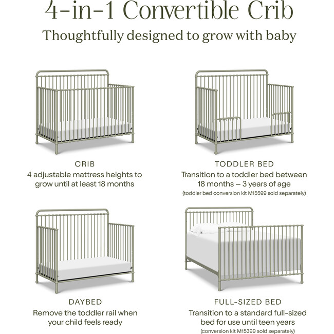 Winston 4-in-1 Convertible Crib in Heirloom Sage - Cribs - 4
