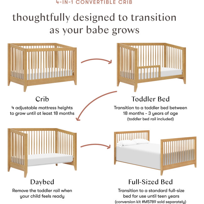 Sprout 4-in-1 Convertible Crib w/Toddler Bed Conversion Kit in Honey - Cribs - 5