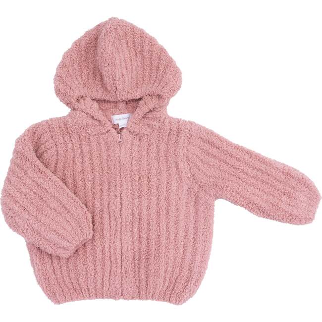 Chenille - Rose Hooded Jacket with Striped Texture