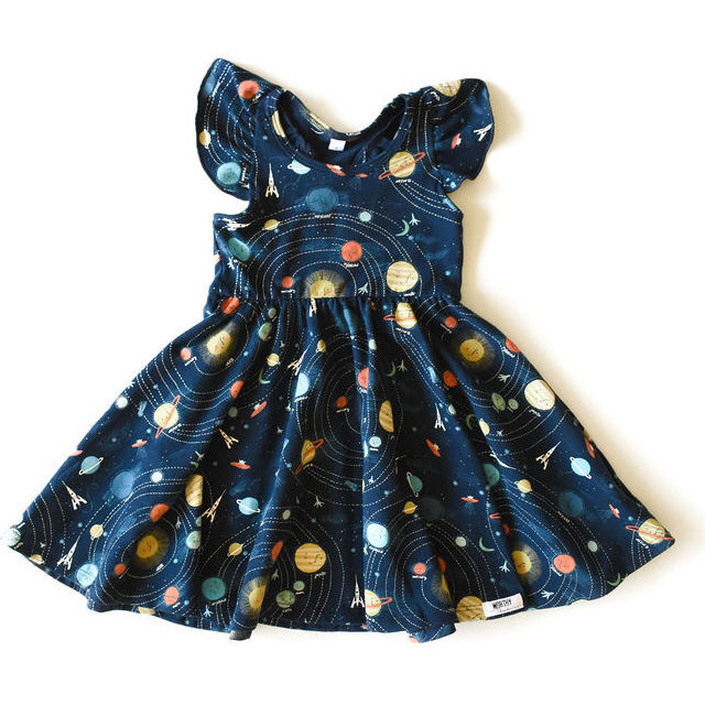 Ruffle Sleeve Racer Back Dress, Planets