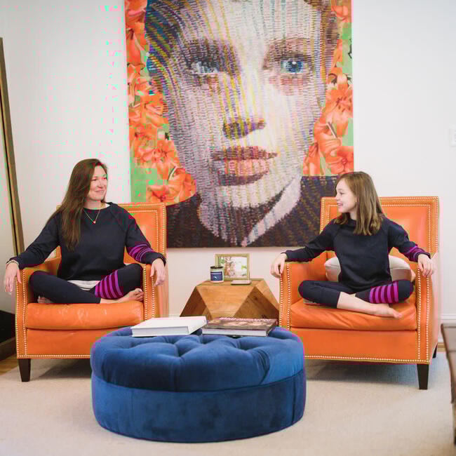 Women's Leggings With Neon Stripes, Navy And Magenta - Loungewear - 3