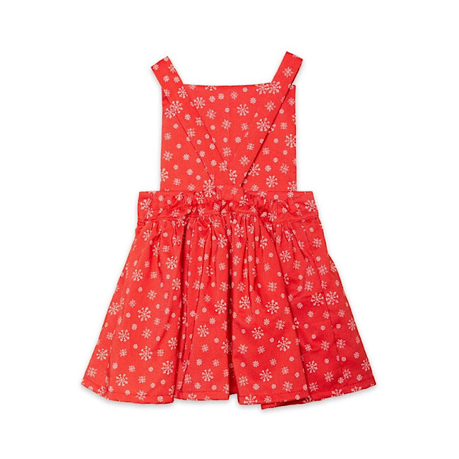 Pinafore Print Elastic Waist Full Skirt Dress, Holiday Snow