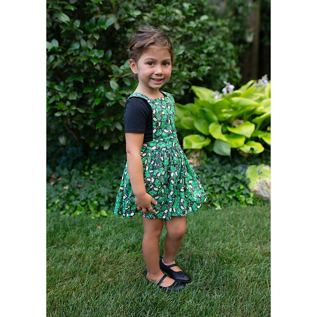 Pinafore Print Elastic Waist Full Skirt Dress, Herbs