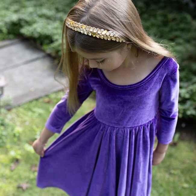 Twirly Dress in Dark Purple Stretch Velvet - Dresses - 3