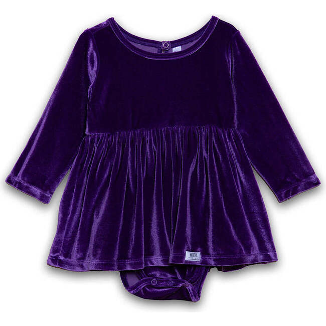 Long Sleeve Bubble Romper in Dark Purple Velvet