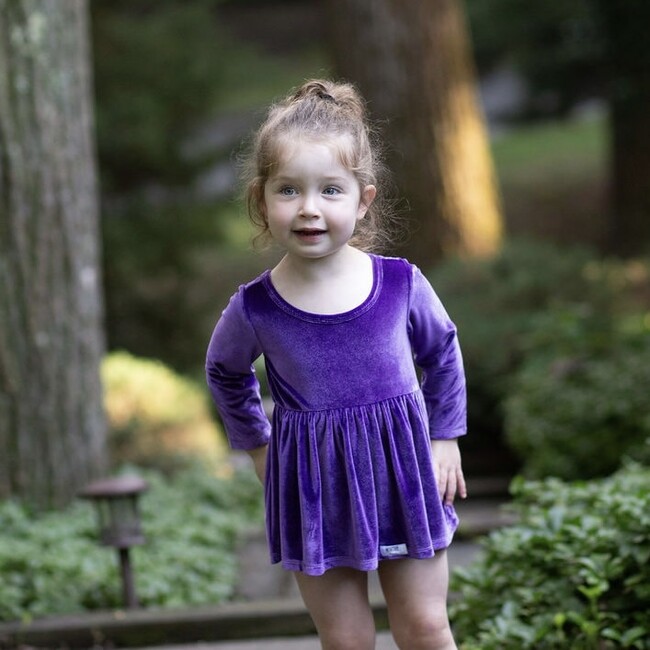 Long Sleeve Bubble Romper in Dark Purple Velvet
