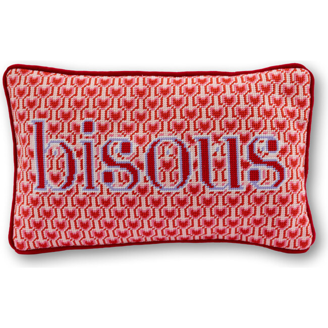 Bisous Needlepoint Pillow, Red