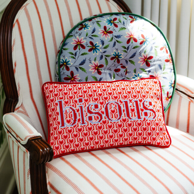 Bisous Needlepoint Pillow, Red