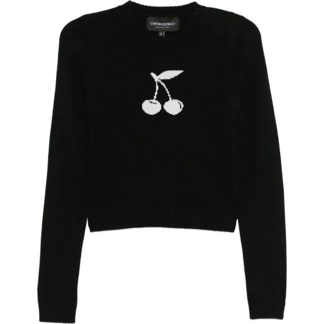 Intarsia Cropped Sweater, Black