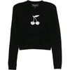 Intarsia Cropped Sweater, Black - Sweaters - 1 - thumbnail