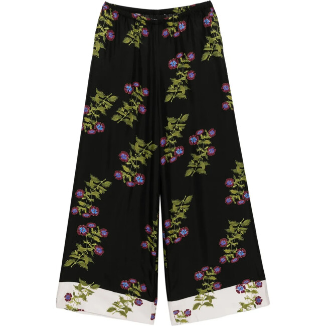 Silk Wide Leg Pants, Black Floral
