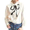 Metallic Bow Cotton Shirt, White - Button Downs - 2