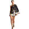 One Shoulder Mini Silk Dress, Black Floral - Dresses - 2