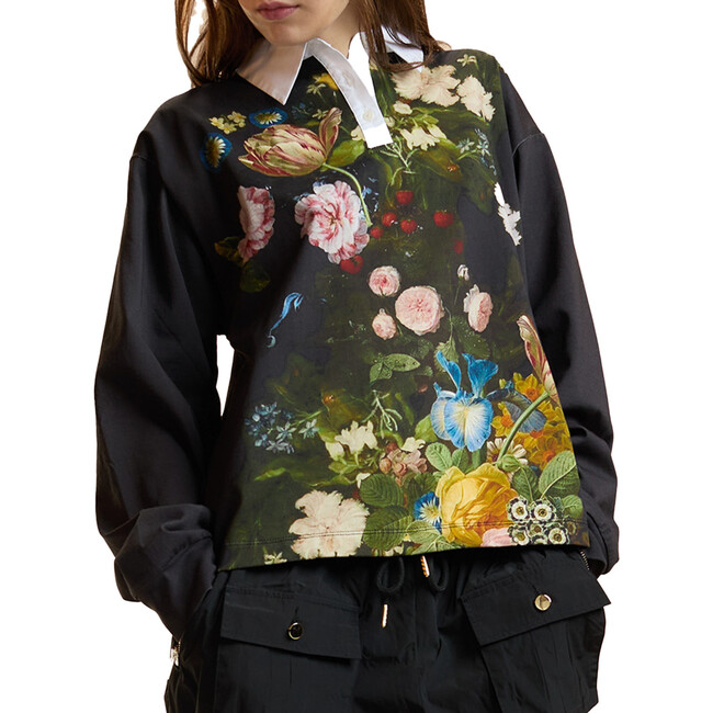 Printed Cotton Rugby Shirt, Black Bouquet - Shirts - 3