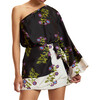One Shoulder Mini Silk Dress, Black Floral - Dresses - 3