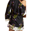 One Shoulder Mini Silk Dress, Black Floral - Dresses - 4