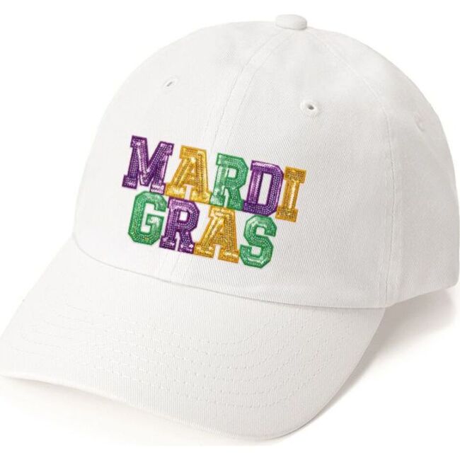 Mardi Gras Sequin Patch Baseball Hat, White