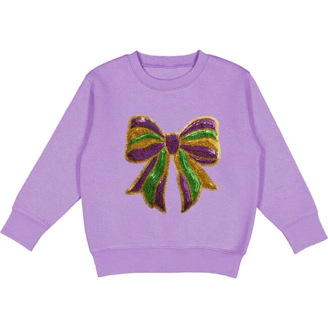 Mardi Gras Sequin Bow Patch Sweatshirt, Lavender