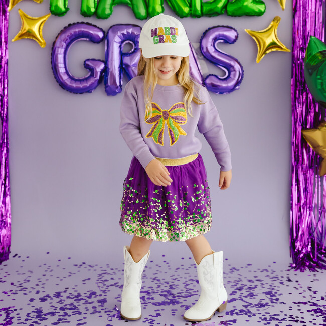 Mardi Gras Sequin Patch Baseball Hat, White