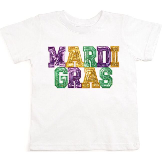 Mardi Gras Sequin Patch Short Sleeve T-Shirt, White