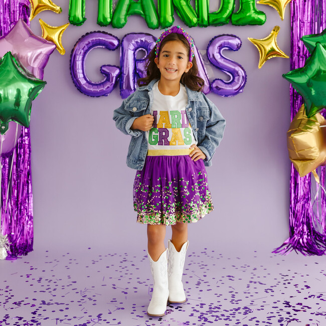 Mardi Gras Sequin Patch Short Sleeve T-Shirt, White