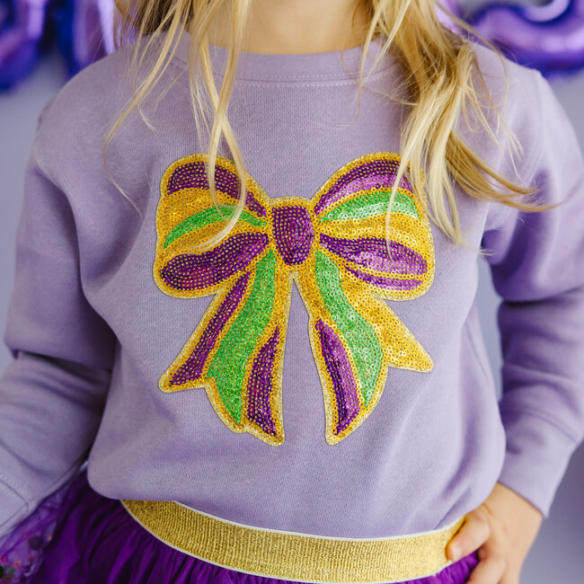 Mardi Gras Sequin Bow Patch Sweatshirt, Lavender - Sweatshirts - 3