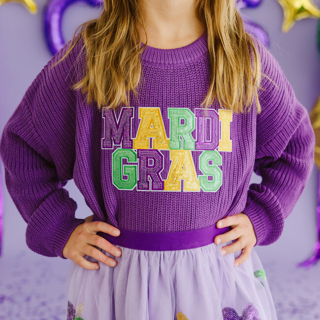 Mardi Gras Knit Sweater, Purple - Sweaters - 3