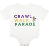 Crawl Walk Parade Mardi Gras Short Sleeve Romper, White - Rompers - 1 - thumbnail