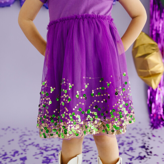 Mardi Gras Confetti Short Sleeve Tutu Dress, Purple - Dresses - 3