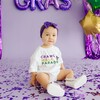 Crawl Walk Parade Mardi Gras Short Sleeve Romper, White - Rompers - 2