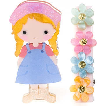 Garden Girl & Flowers Hair Clips