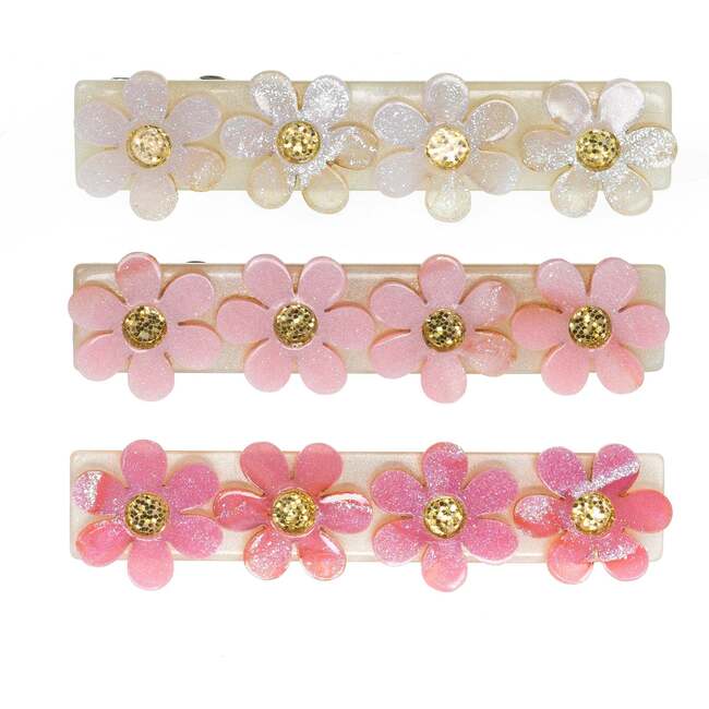 Flowers Pink & White Shimmer Hair Clips