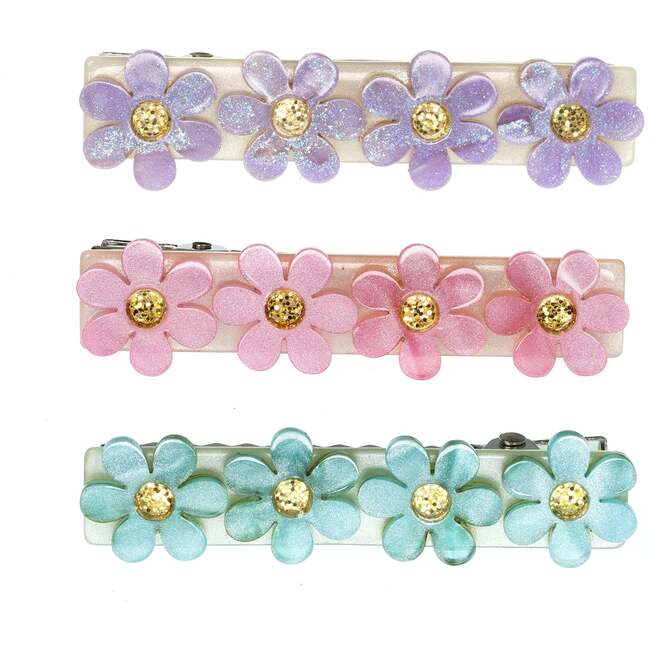 Flowers Blue Purple Pink Shimmer Hair Clips