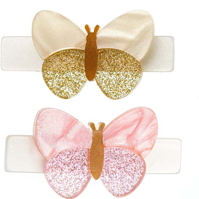 Butterflies Shimmer Gold & Pink Hair Clips