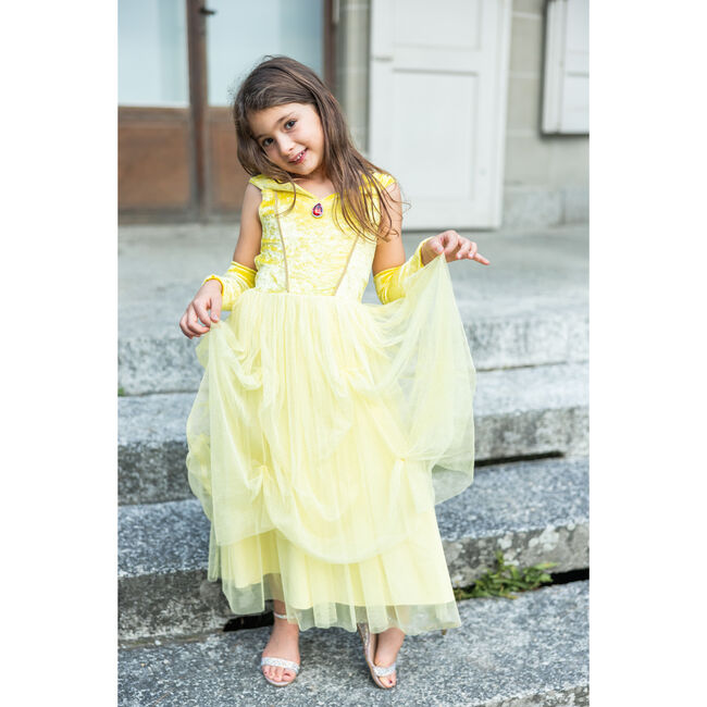 Velvety Soft Yellow Princess Gown with Arm Warmers