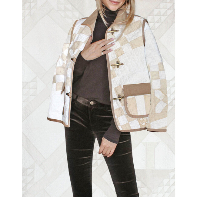 Women's Quilted Barn Jacket, Tan & White - XS - Jackets - 3